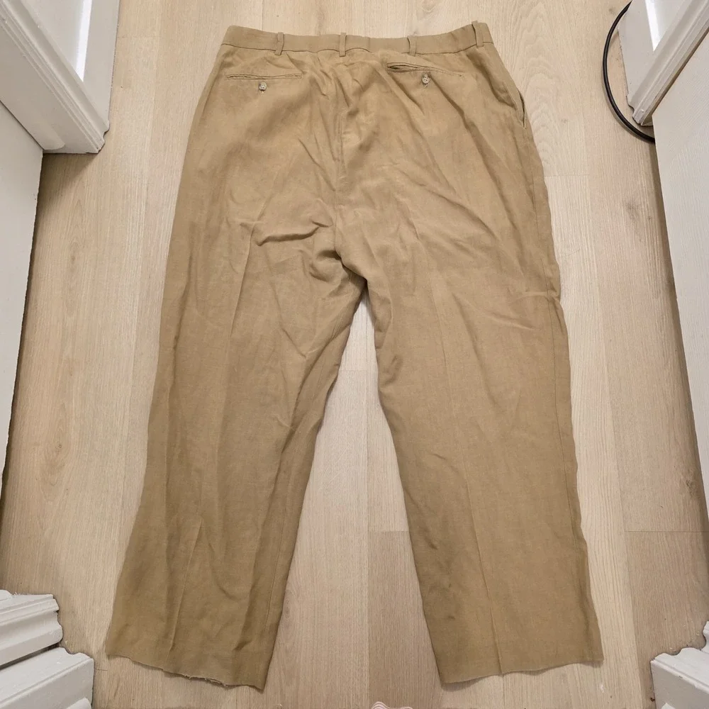 Polo Ralph Lauren Tan Pleated Linen Silk Classic Professional Dressy Pants Sz 38